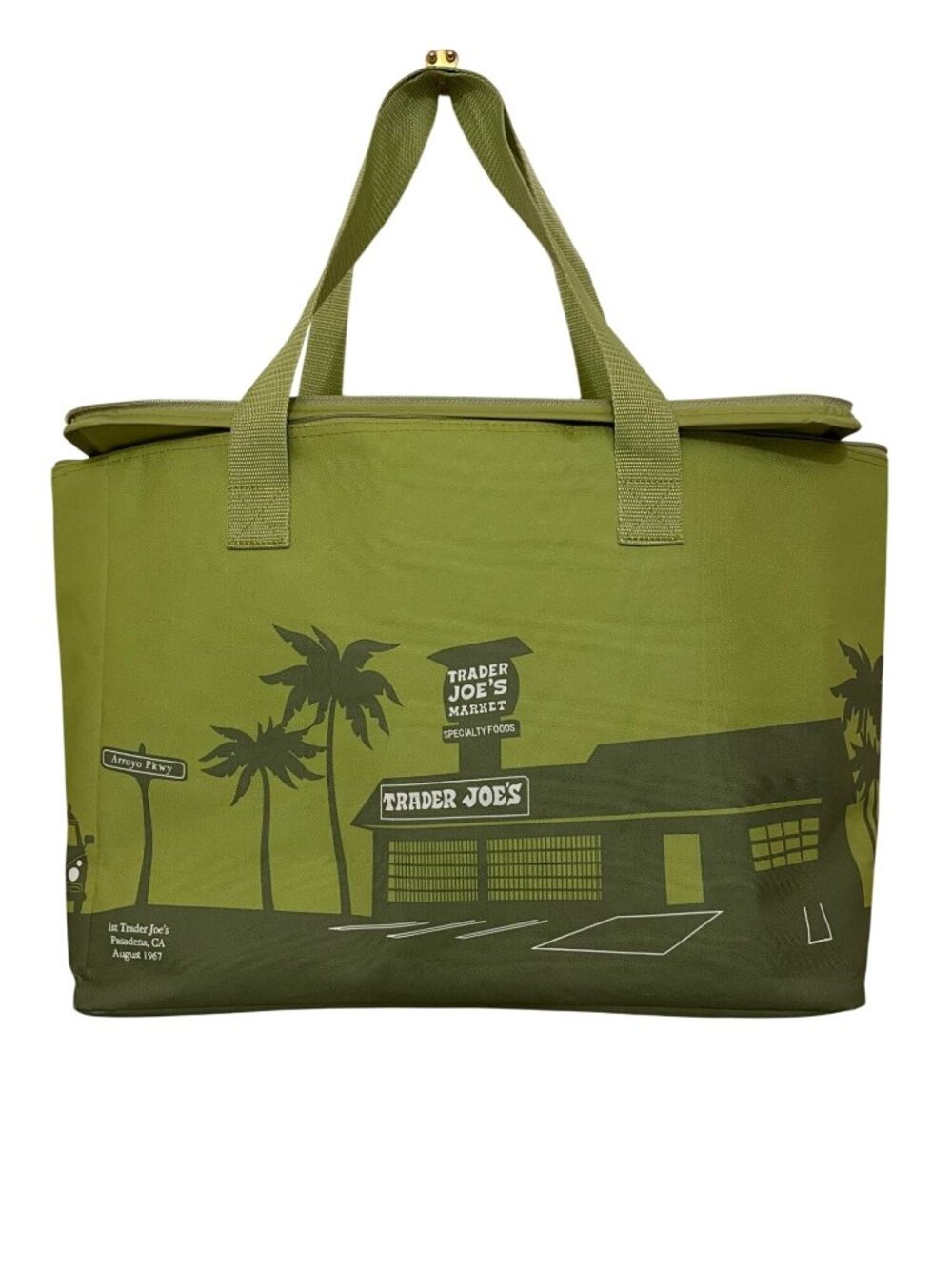 Trader Joe's Large Olive Green Insulated Reusable  8-Gallon Tote Cooler Bag with